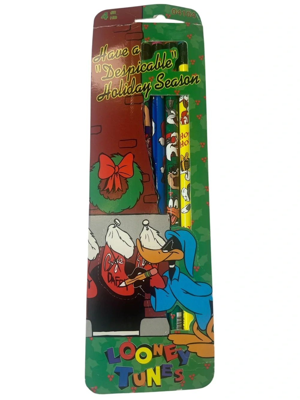 Vintage 1990’s Looney Tunes 4 Christmas Multicolor Pencils. New with Tags